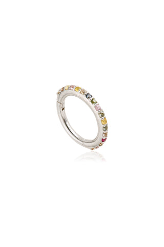 Solid 14ct Gold Pavé Multi Sapphire Gem Eternity Hinged Ring - White Gold