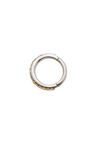 Solid 14ct Gold Pavé Multi Sapphire Gem Eternity Hinged Ring - White Gold