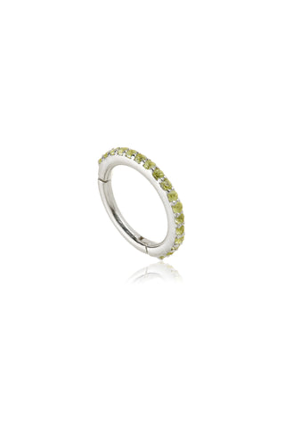 Solid 14ct Gold Pavé Peridot Eternity Hinged Ring - White Gold
