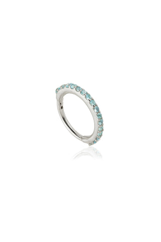 Solid 14ct Gold Pavé Swiss Blue Topaz Eternity Hinged Ring - White Gold