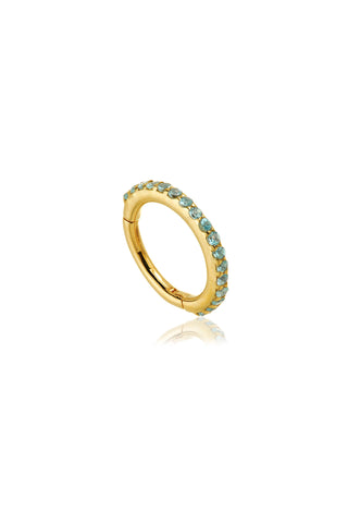 Solid 14ct Gold Pavé Swiss Blue Topaz Eternity Hinged Ring - Gold