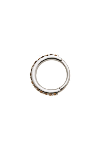 Solid 14ct Gold Pavé Smoky Quartz Eternity Hinged Ring - White Gold