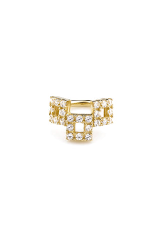 Solid Yellow Gold Pavé Cubic Zirconia Triple Square Hinge Ring