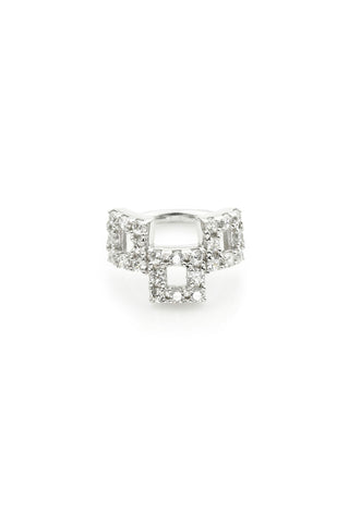 Solid White Gold Pavé Cubic Zirconia Triple Square Hinge Ring