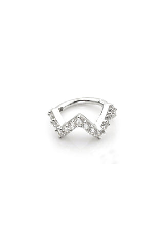 Solid White Gold Zig-Zag Gemstone Pavé Hinge Ring