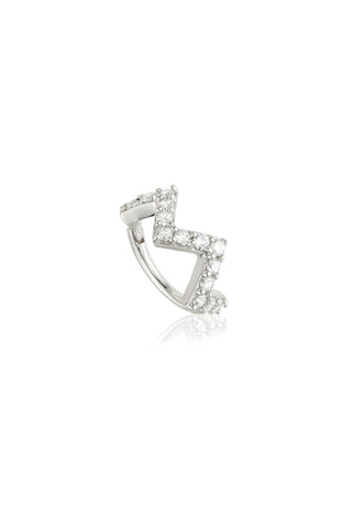 Solid Gold Zig-Zag Gemstone Pavé Hinge Ring - White Gold