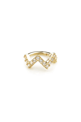 Solid Gold Zig-Zag  Gemstone Pavé Hinge Ring
