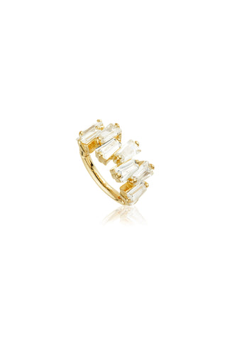 Solid Gold Gemstone Baguettes Hinge Ring - Gold