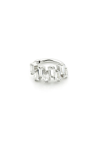 Solid White Gold Gemstone Baguettes Hinge Ring