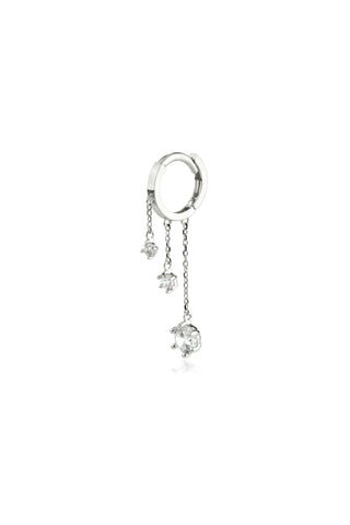 Solid White Gold Triple Gem Chain Hinge Ring