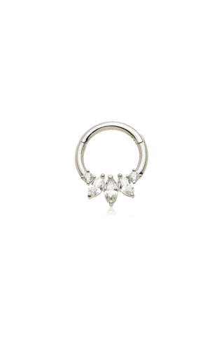 Solid Gold Triple Marquise Hinged Daith & Septum Ring - White Gold