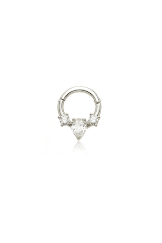 Solid Gold Jewelled Tear Hinged Daith & Septum Ring - White Gold