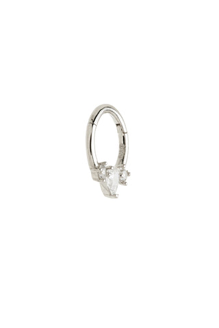 Solid Gold Jewelled Tear Hinged Daith & Septum Ring - White Gold