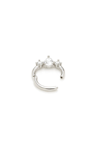 Solid Gold Jewelled Tear Hinged Daith & Septum Ring - White Gold