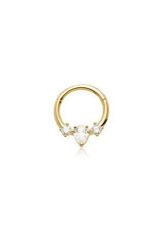 Solid Gold Jewelled Tear Hinged Daith & Septum Ring - Gold