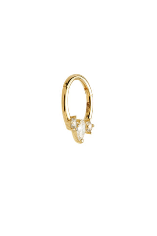 Solid Gold Jewelled Tear Hinged Daith & Septum Ring - Gold