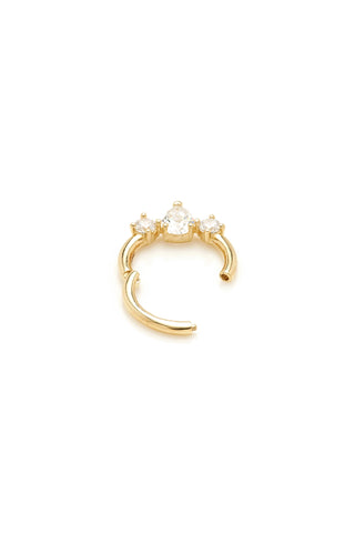 Solid Gold Jewelled Tear Hinged Daith & Septum Ring - Gold