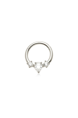 Solid Gold Jewelled Tear Hinged Daith & Septum Ring - White Gold