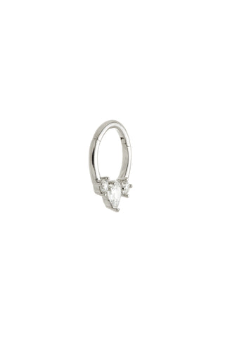Solid Gold Jewelled Tear Hinged Daith & Septum Ring - White Gold
