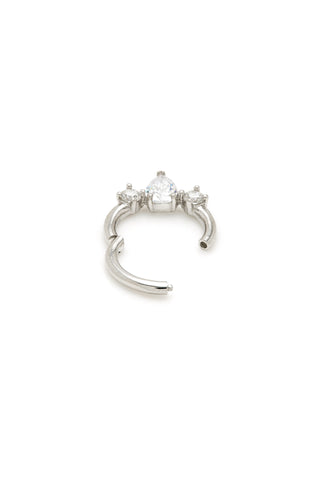 Solid Gold Jewelled Tear Hinged Daith & Septum Ring - White Gold
