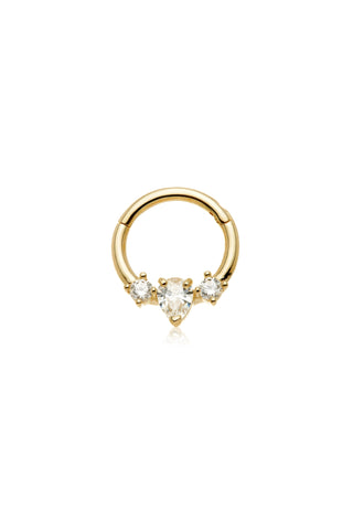 Solid Gold Jewelled Tear Hinged Daith & Septum Ring - Gold