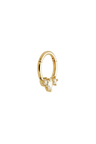 Solid Gold Jewelled Tear Hinged Daith & Septum Ring - Gold