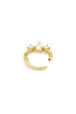 Solid Gold Jewelled Tear Hinged Daith & Septum Ring - Gold