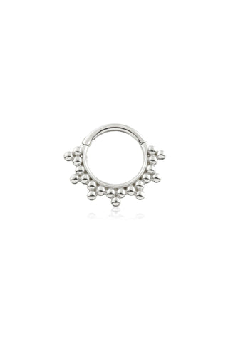 Solid White Gold Tribal Ball Hinge Ring