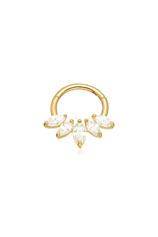 Solid Gold Front-Facing Marquise Gemstone Cluster Hinge Segment Ring