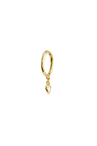 Solid Gold Hinged Earring with Jewelled Heart Charm - Gold