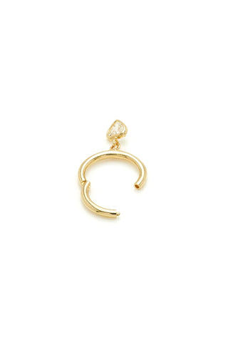 Solid Gold Hinged Earring with Jewelled Heart Charm - Gold