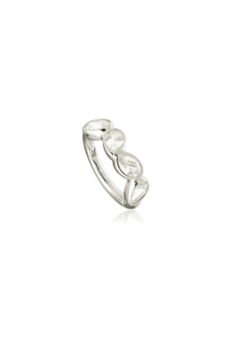Solid White Gold Multi Pear Gemstone Hinge Ring
