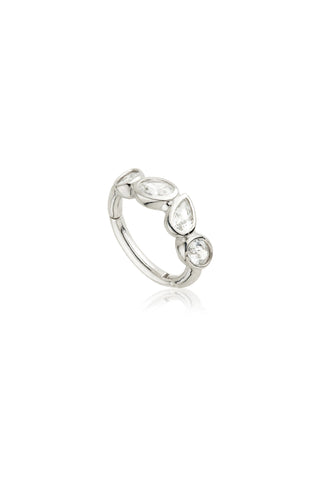 Solid Gold Multi Pear Gemstone Hinge Ring - White Gold