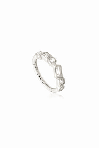 Solid White Gold Multi Shaped Jewelled Hinge Ring