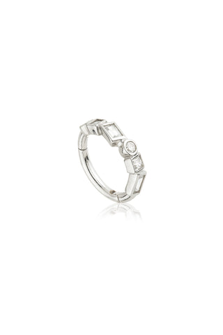 Solid Gold Multi Shaped Jewelled Hinge Ring - White Gold