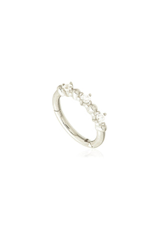 Solid White Gold Gemstone Hinge Ring With Beads