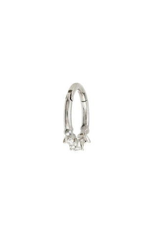 Solid Gold Gemstone Hinge Ring With Beads - White Gold