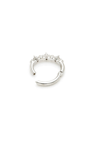 Solid Gold Gemstone Hinge Ring With Beads - White Gold