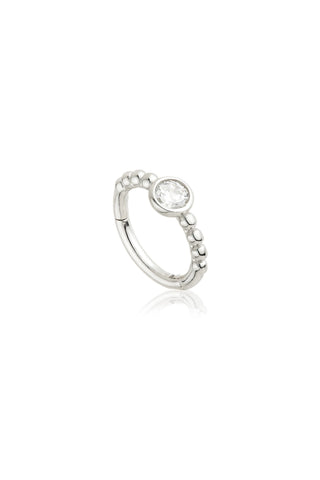 Solid Gold Solitaire Bubble Hinged Earring - White Gold
