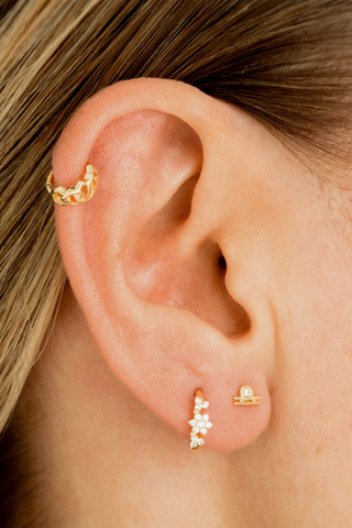 Solid Gold Linked Open Hexagon Hinged Earring - Gold