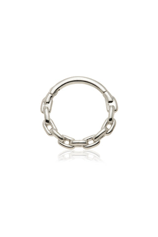 Solid 14ct Gold Hinged Chain Daith & Septum Ring - White Gold