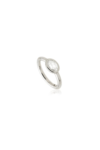 Solid 14ct Gold Oval Diamond Hinge Ring - White Gold
