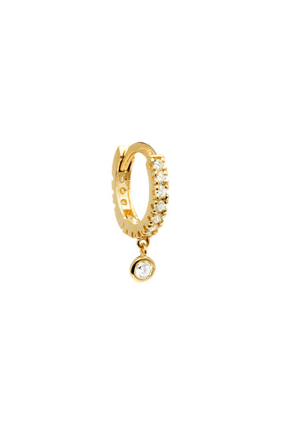 Solid 14ct Gold Hinged Earring with Hanging and Pavé Diamonds - Gold