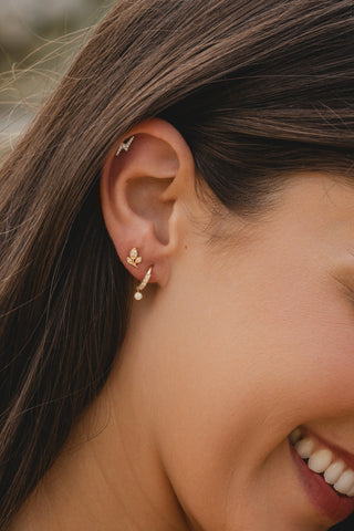 Solid 14ct Gold Hinged Earring with Hanging and Pavé Diamonds - Gold
