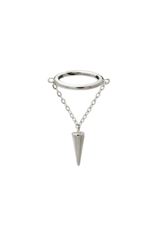 Solid Gold Hinged Earring with Hanging Cone Attachment - White Gold