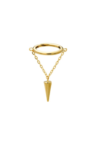 Solid Gold Hinged Earring with Hanging Cone Attachment - Gold