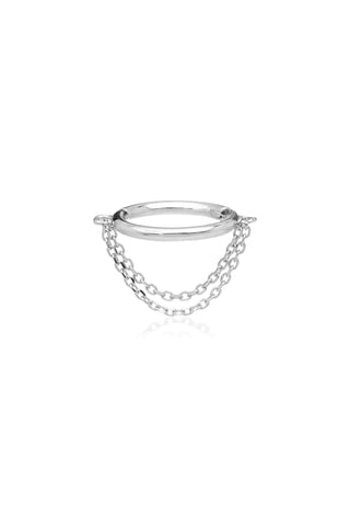 Solid White Gold Hinged Ring with Double Hanging Chains