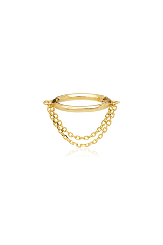Solid Gold Hinged Ring with Double Hanging Chains