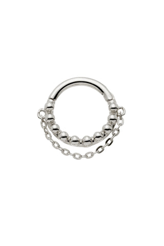 Solid Gold Hinged Bubble Earring with Hanging Chain - White Gold