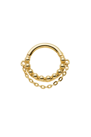 Solid Gold Hinged Bubble Earring with Hanging Chain - Gold